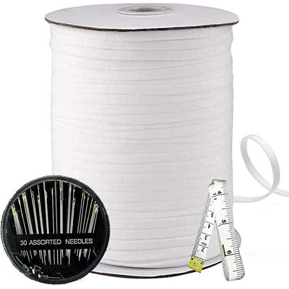 Elastic Band Sewing 100 Yards  1/4 White With 30 Needles And Measuring Tape
